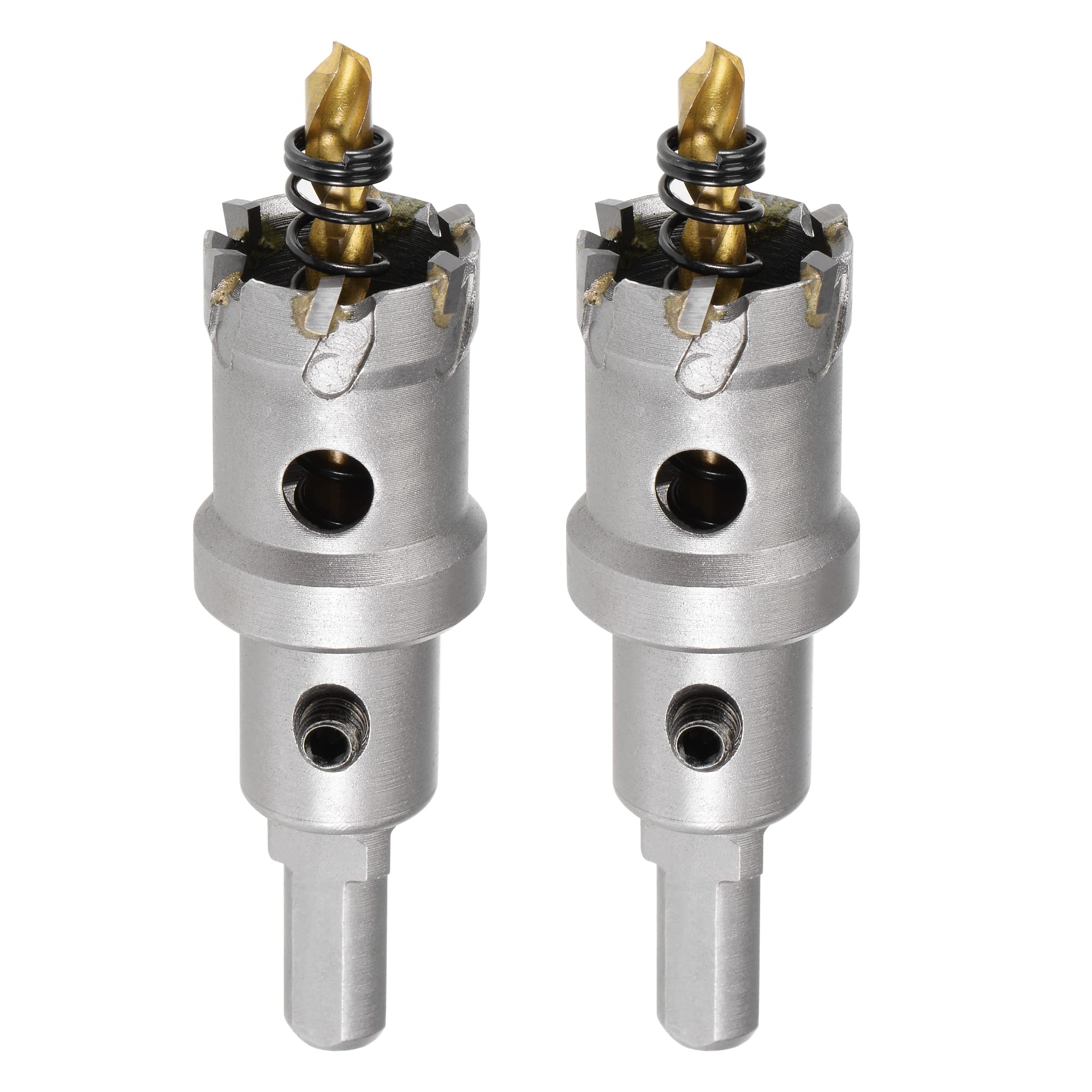 sourcing map 25mm Carbide Hole Cutter, Hole Saws for Stainless Steel Sheet Metal, Non-Slip Triangular Shank Limit Step, with Titanium Coated Center Drill, 2pcs