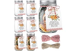 Watersay 6 Set 14 Pcs Christmas Potpourri Simmer Pot 16.6 oz Stovetop Cinnamon Gift Favor Jar Stovetop Simmer Tags Winter Crafting Kit for Xmas Home Party Decor, Not Contain Potpourri(Classic Style)