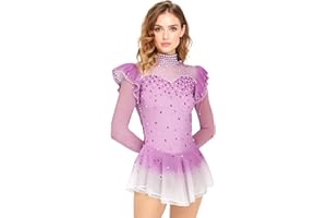 LIUHUO Ice Figure Skating Dress Girls Professional Gradient Competition Stage Performance Blue