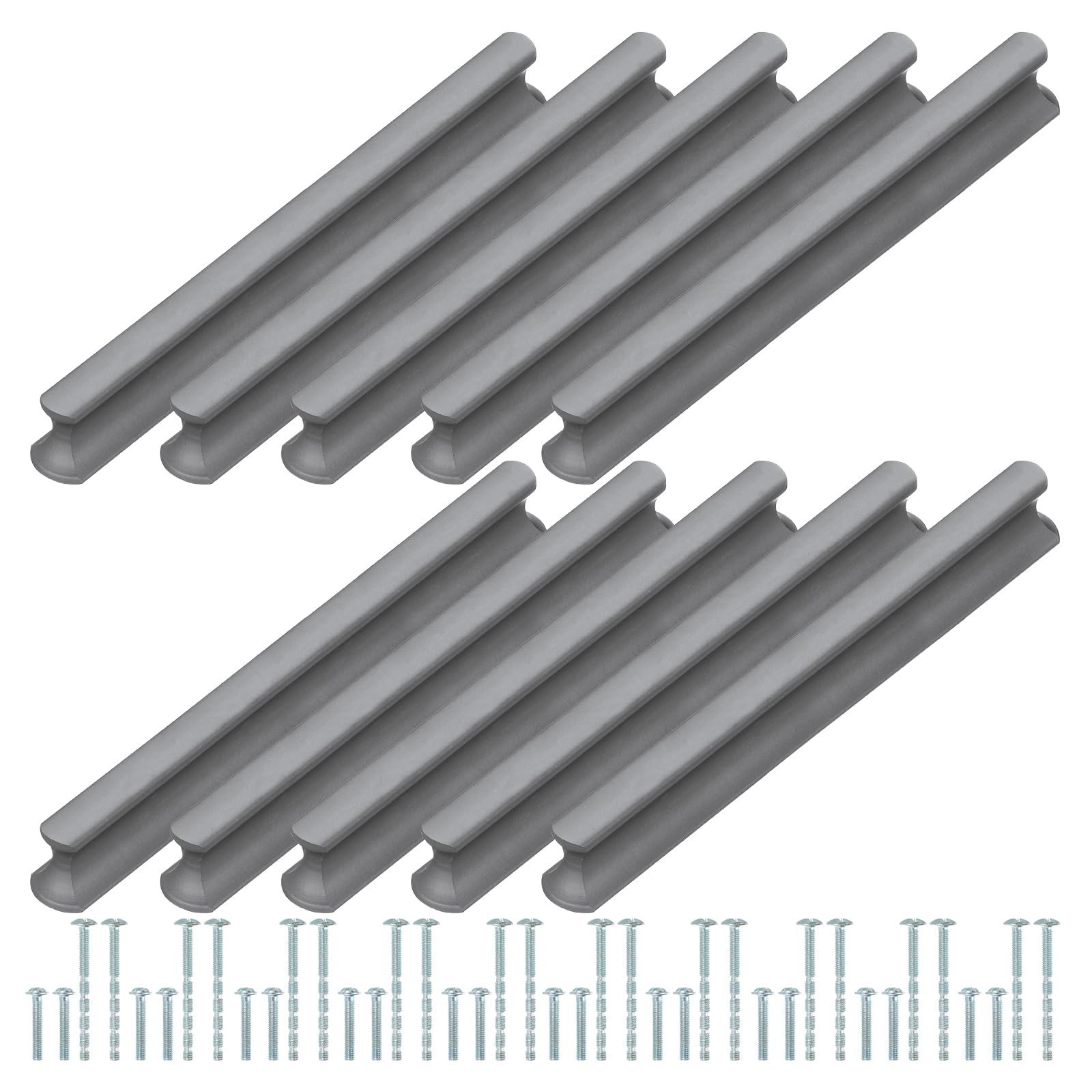 PATIKIL Door Handles 5.04 Inch (128mm) Hole Center, 10 Pack Brushed Pulls Kitchen Drawer Hardware for Cupboard Drawer Pulls, Gray