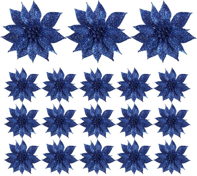 Glitter Christmas Artificial Poinsettia Flowers 3.5Inch