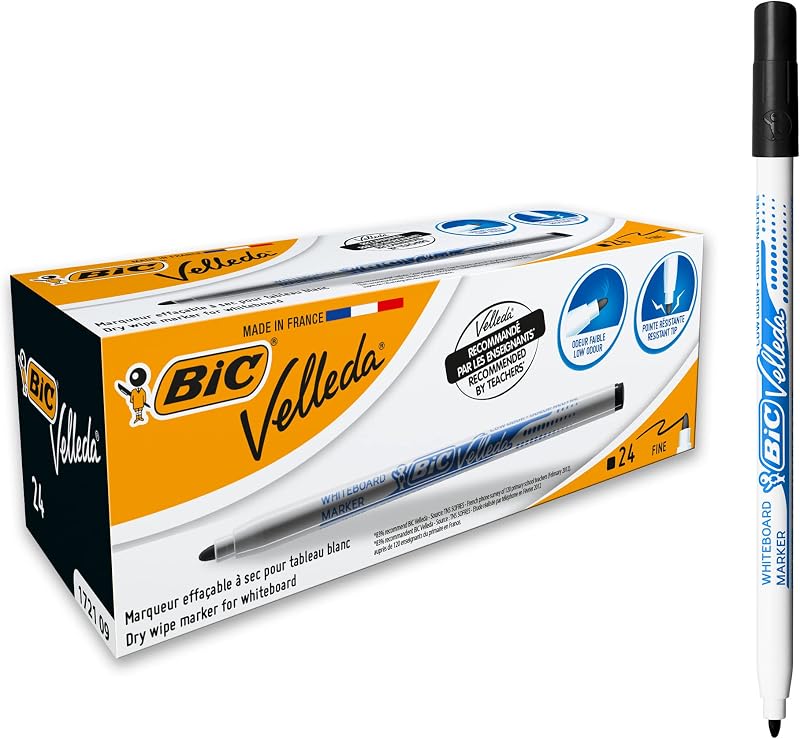 Velleda 172109 Ketone Whiteboard-Marker (runde Spitze, 1,5 mm) Packung à 24 Stück schwarz