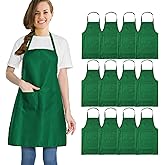 multifuns 12 pcs Green Aprons Bulk Waterdrop Resistant for Women Men Kitchen Cooking Grilling Aprons with 2 Pockets (24x28 inch, Green)…