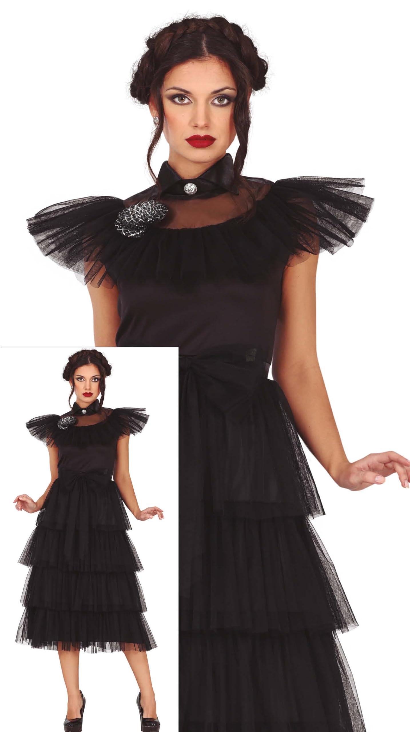 FIESTAS GUIRCA Gothic Family Girl Night Queen Fancy Dress - Elegant Black Dress - Halloween Girls Costumes Teens 14-16 years