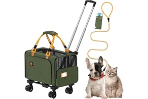 PAWZIDEA Expandable Pet Carrier with Wheels, 18"X11"X11" TSA Airline Approved Cat Carrier for 2 Cats Under Seat, Foldable Soft-Sided Dog Carrier for Small Dogs Rolling Travel Bag, Max Weight 18 lbs