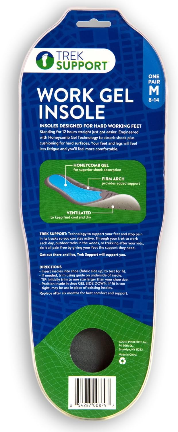 Trek Support Work Gel Insole Men, Size 8-14, 1 Pair: Health & Personal Care