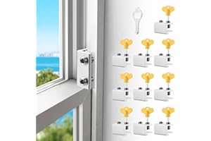 HYIEOU Sliding Window Locks (10 Pack), Window Locks for Up and Down Windows and Horizontal Windows, Window Security Bars, Adjustable Aluminum Window Stoppers, Non-Drilling Installation (Silver)
