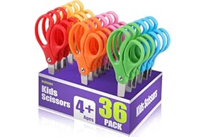 BURVAGY 36 Packs Kids Scissors, Scissors for School, Safety Blunt Tip 5 Inch School Student Blunt Tip Kids Craft Safety Comfort Grip for Children Cutting Paper