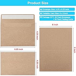 Blank Cards and Envelopes 4x6, 50 Pack Brown Blank