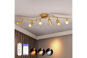 HENGSENSE 6 Light Heads Gold Track Lighting Kit, Modern LED Ceiling Light Fixture with Flexible Rotatable Heads, 36W CCT & Brightness Dimming (2700K-6000K), APP/Remote/Alexa Control, Gold Kitchen Light Fixture