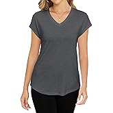 Smile Fish Women Short Cap Sleeve V Neck T-Shirts Casual Loose Fit Tops Summer Top Tees