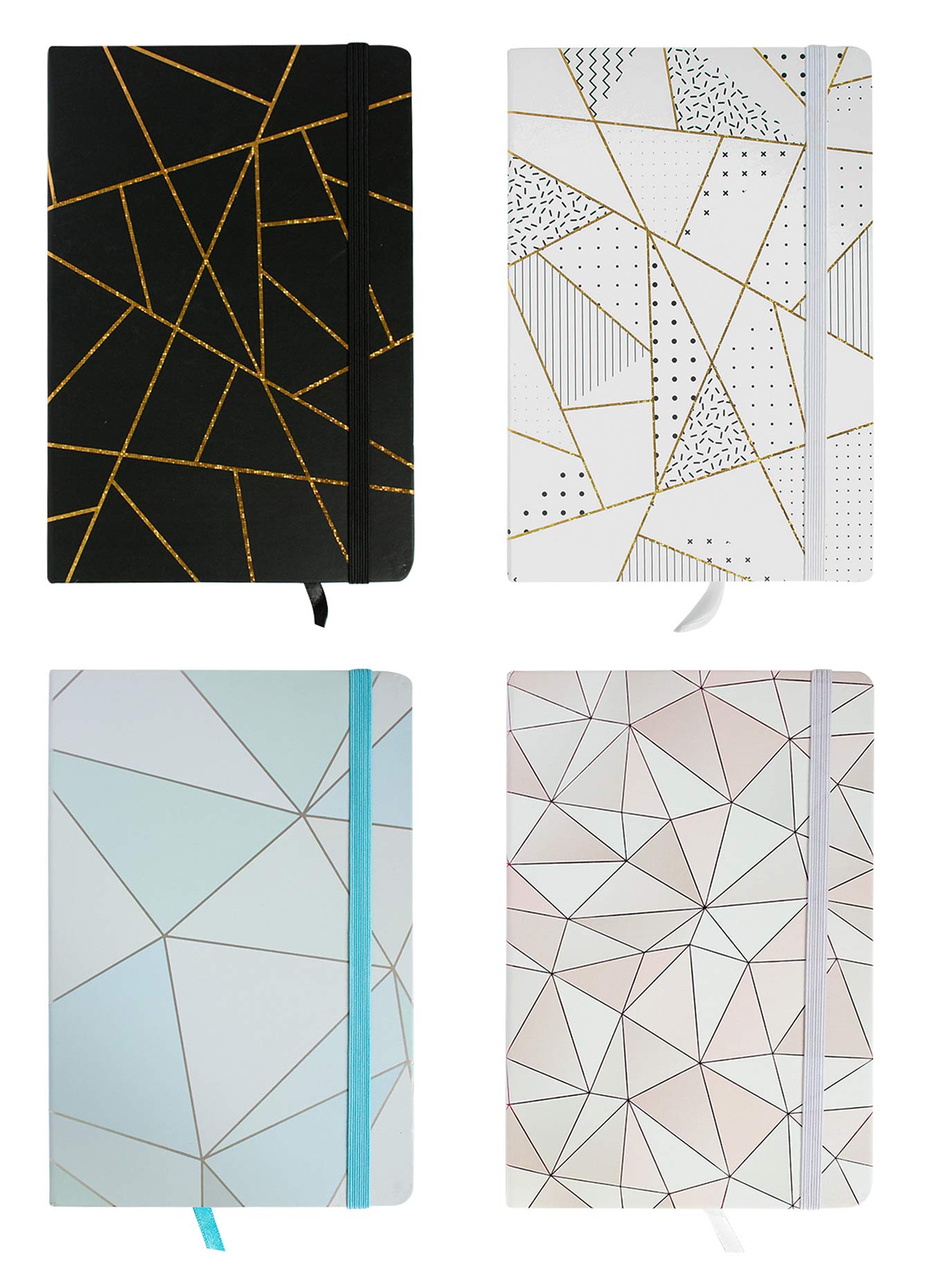 Emartbuy Geometric Marble Hard Cover Exercise Book Diary Notebook Notepad Writing Journal Ruled A5 Size 96 Sheets (192 Pages) - Set of 4