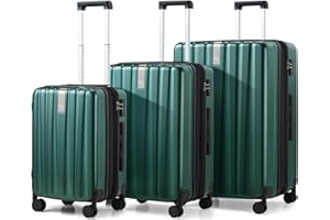 Hanke Expandable Hardshell Luggage Sets 3 piece Carry on Luggage with Wheels Suitcases Lightweight Checked Travel Luggage Rolling Large Suitcase Travel Luggage Bag Woman Men 20/24/29 IN,Blackish Green