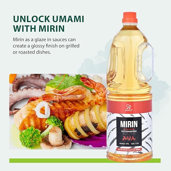 SOEOS MIRIN, JAPANESE COOKING WINE, 1.8 L (PACK OF 1), MIRIN RICE WINE, AUTHENTIC NATURAL SUGAR SWEET RICE COOKING WINE FOR COOKING, CONDIMENTS, SEASONING HOMEMADE SAUCES, JAPANESE SEASONING