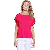 MULTIPLES Women's Flutter Sleeve Scoop Neck Top