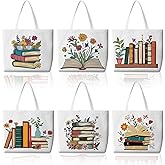 Bencailor 6 Pcs Book Tote Bag Bulk for Women Reusable Bookish Canvas Tote Bag Book Lovers Club Gifts Cute Aesthetic Reading Accessories for Women Librarian Reader Bookworm Teacher