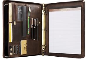 DUKE&COW Leather Padfolio for Men, Leather Portfolio Women, 3 Ring Binder Portfolio, Leather Portfolio Binder Portfolio Organizer for Lefty & Righty (Dark Khaki, Standard)