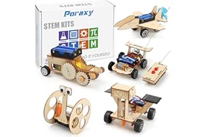 Poraxy STEM Model Car Kits, Toys for Boys Age 8-12, 5 in 1 Kids Wood Building Kit 8-10, 3D Wooden Puzzles, Educational Science Crafts Kits, Birthday Gifts for 8 9 10 11 12 13 14 Years Old Boys