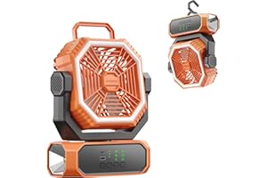 VVU&CCO Portable Fan for Camping with LED Lantern,10000mAh Rechargeable Battery,30H Runtime,USB-C Fast Charging, 3 Speeds - Cordless Desk Fan for Travel Hiking Beach Home Office Tent Desk