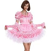 Women Sissy Maid Pink Lockable Dress Puffy Crossdress Puff Ball Sleeves