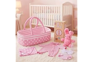 BABESIDE 8 Pcs Baby Doll Accessories, Reborn Baby Dolls Clothes with Bassinet for 17-22 Inch Baby Dolls, Outfit fit Newborn B