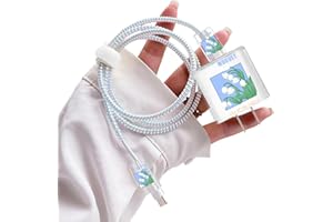 Lovely DIY Cable Protector for iPhone 18W/20W Charger,Cute Muguet Flowers Design Transparent Data Line Cable Saver, Phone Cha