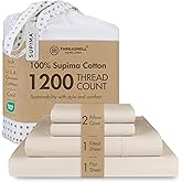 Threadmill Luxury Supima Cotton Sheets, Luxury 1200 Thread Count Soft 100% Cotton Sheets for Full Size Bed, 4 Pc Beige Bed Sheets Full Set, 5-Star Hotel Quality Deep Pocket Bed Sheets Set