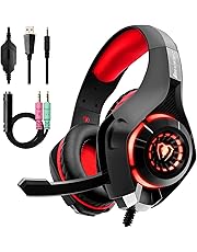Beexcellent GM-1, Cuffie da gaming con microfono e Bass stereo, Cancellazione del rumore, Controllo del volume, Illuminazione a LED, Colore Rosso per PS4 PC XBOX