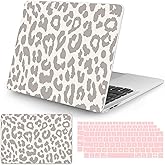 Seorsok Compatible with MacBook Air 13 Inch Model A1932 A2179 M1 A2337 Touch ID Release 2020 2019 2018 Plastic Hard Shell Case Protective Cover with 2 Pieces Pink Keyboard Cover Leopard Print