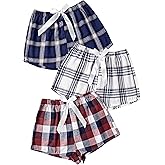GORGLITTER Women's 3 Packs Plaid Pajama Shorts Tie Front Sleeping Shorts Elastic Waist Pajama Bottoms Sleepwear