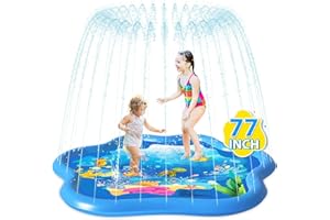 JONYJ Splash Pad, 77" Sprinkler for Kids and Toddlers, Fun Backyard Sprinkler & Splash Play Mat for Learning, Outdoor Swimming Pool Inflatable Water Toys for 3+ Age Girls Boys (Dark Blue)