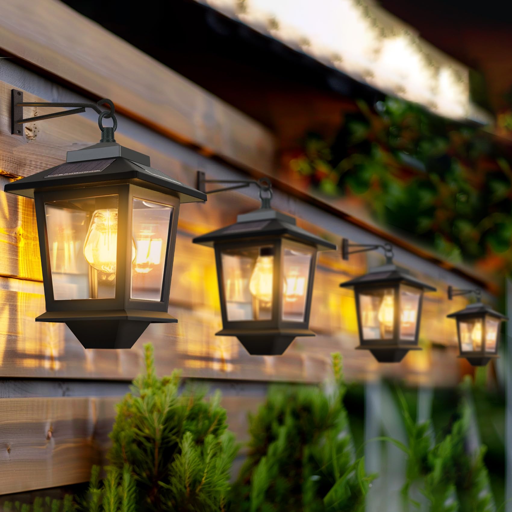 Photo 1 of ***PARTS ONLY *** 4 Pack Solar Wall Lanterns,Solar Lanterns Outdoor Waterproof with 4 Solar Panels,Hanging Solar Lights with Replaceable Bulb,Anti-Rust Solar Porch Lights Outdoor with Hooks,3000K Warm White