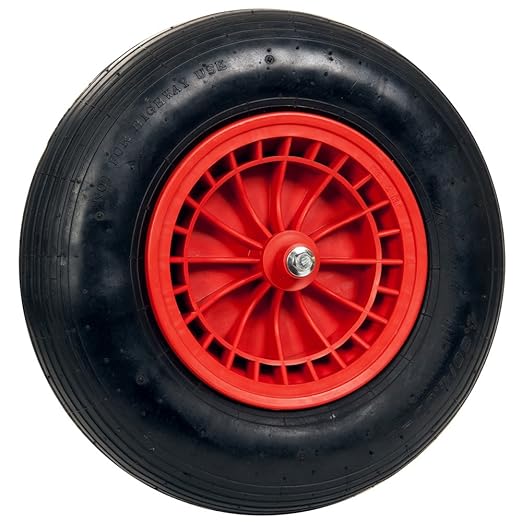 pro-bau-tec PU Ersatzrad schlauchlos pannenfrei für Schubkarre mit Montagematerial, rot, 10124