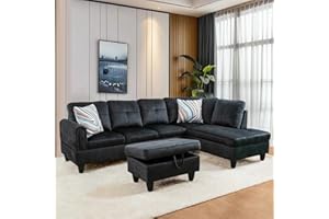 GlasFlength L Shaped Sectional Sofa with Ottoman, Modern Couches for Living Room, Microfiber Facing, Bedroom, Office