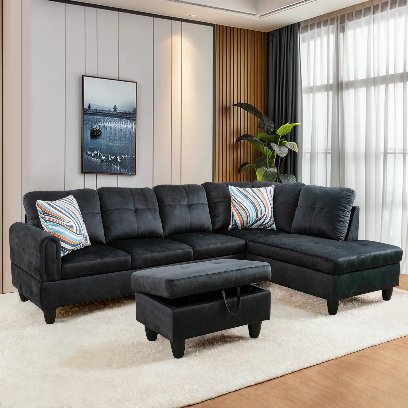 GlasFlength L Shaped Sectional Sofa with Ottoman, Modern Couches for ...