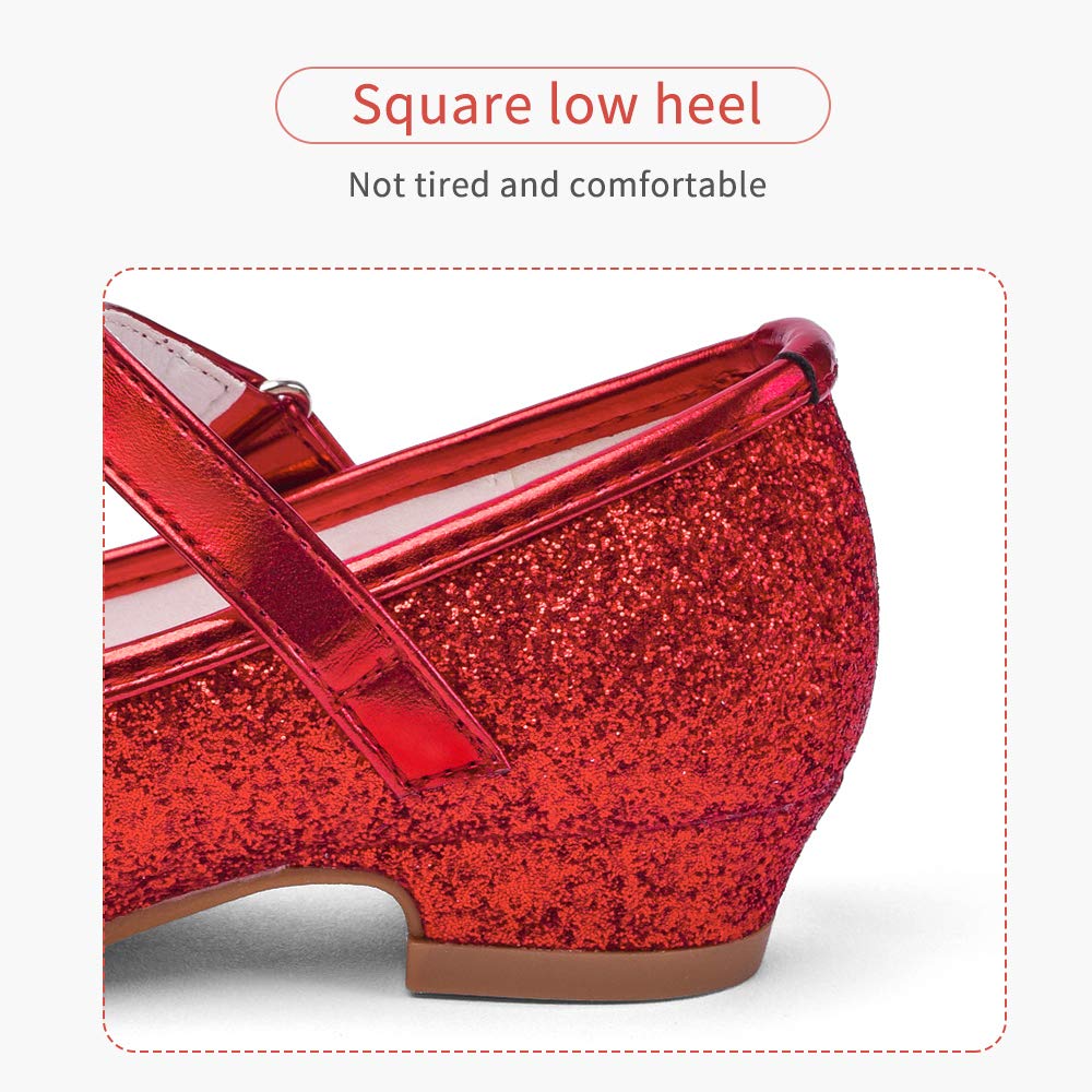 Stelle Girls Dress Shoes Glitter Princess Shoe Flower Mary Jane Low Heels Party Wedding Prom Footwear for Toddler Kids