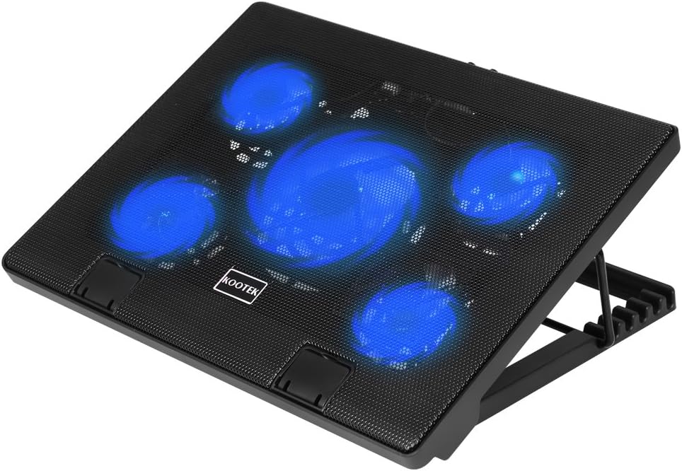 Kootek Laptop Cooling Pad 12"-17" Cooler Pad Chill Mat 5 Quiet Fans LED Lights and 2 USB 2.0 Ports Adjustable Mounts Laptop Stand Height Angle