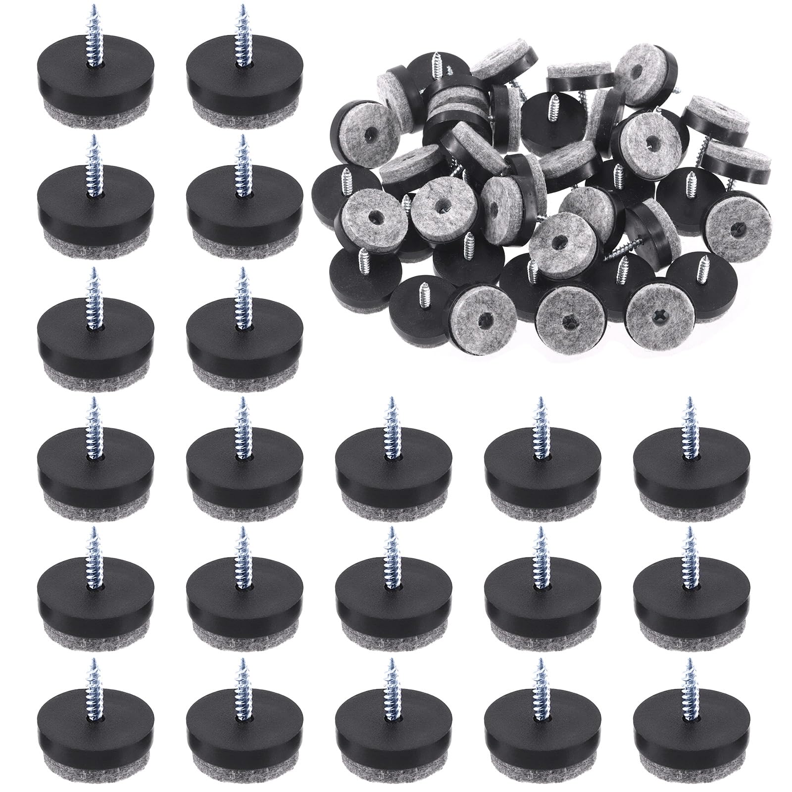 Rustark 40Pcs 24MM Black Screw-on Felt Pad Round Felt Pad Slider Floor Protector with Matching Strong Screws, Non Slip Furniture Felt Chair Pads for Wooden Cutting Board Cabinet Tables Chair