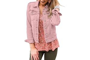 Vetinee Womens Stretch Button Down Long Sleeve Pockets Denim Jean Trucker Jacket