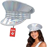 Nicky Bigs Novelties Holographic Captain Hat, Silver Iridescent Accessory | Silver Iridescent Holographic Captain Hat, Festival Rave &amp; Pride Style, One Size Fits Most, Perfect Halloween Accessory