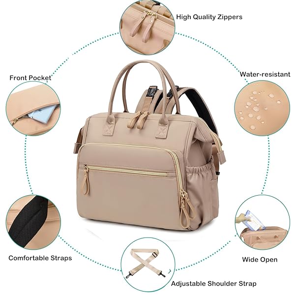 LORADI LARGE DIAPER BAG TOTE, 14 POCKETS STYLISH BABY BAG WITH STROLLER CLIPS AND 3 INSULATED POCKETS, BABY SHOWER ESSENTIALS(MOCHA MOUSSE, LARGE)