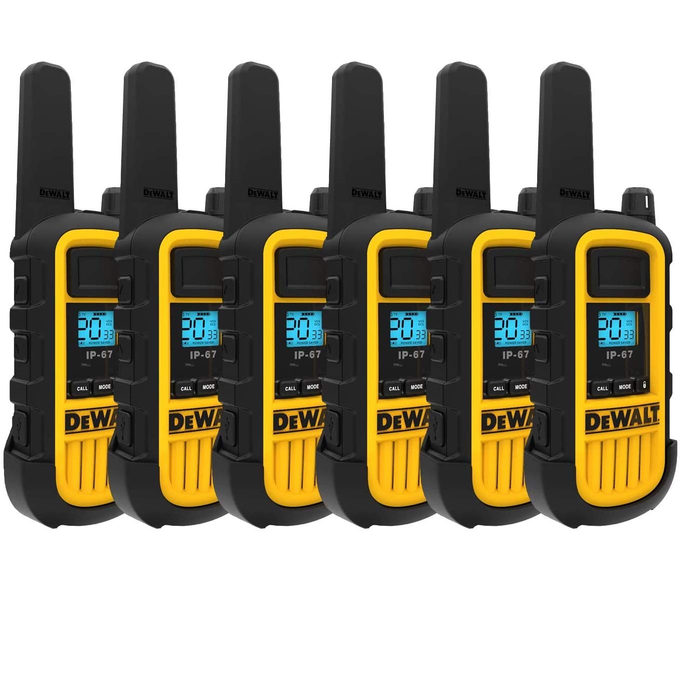 DeWalt DXPMR800 Heavy Duty Professional Walkie Talkie PMR Radio with Up to 15 Floors/10km Range, License Free - Black and Yellow (6 Pack) โ image 1