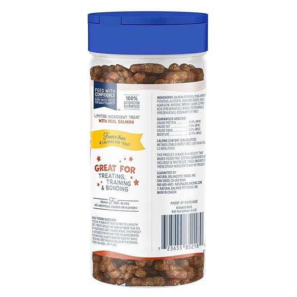 NATURAL BALANCE LIMITED INGREDIENT MINI-REWARDS SALMON GRAIN-FREE DOG TRAINING TREATS FOR DOGS | 5.3 OUNCE CANISTER