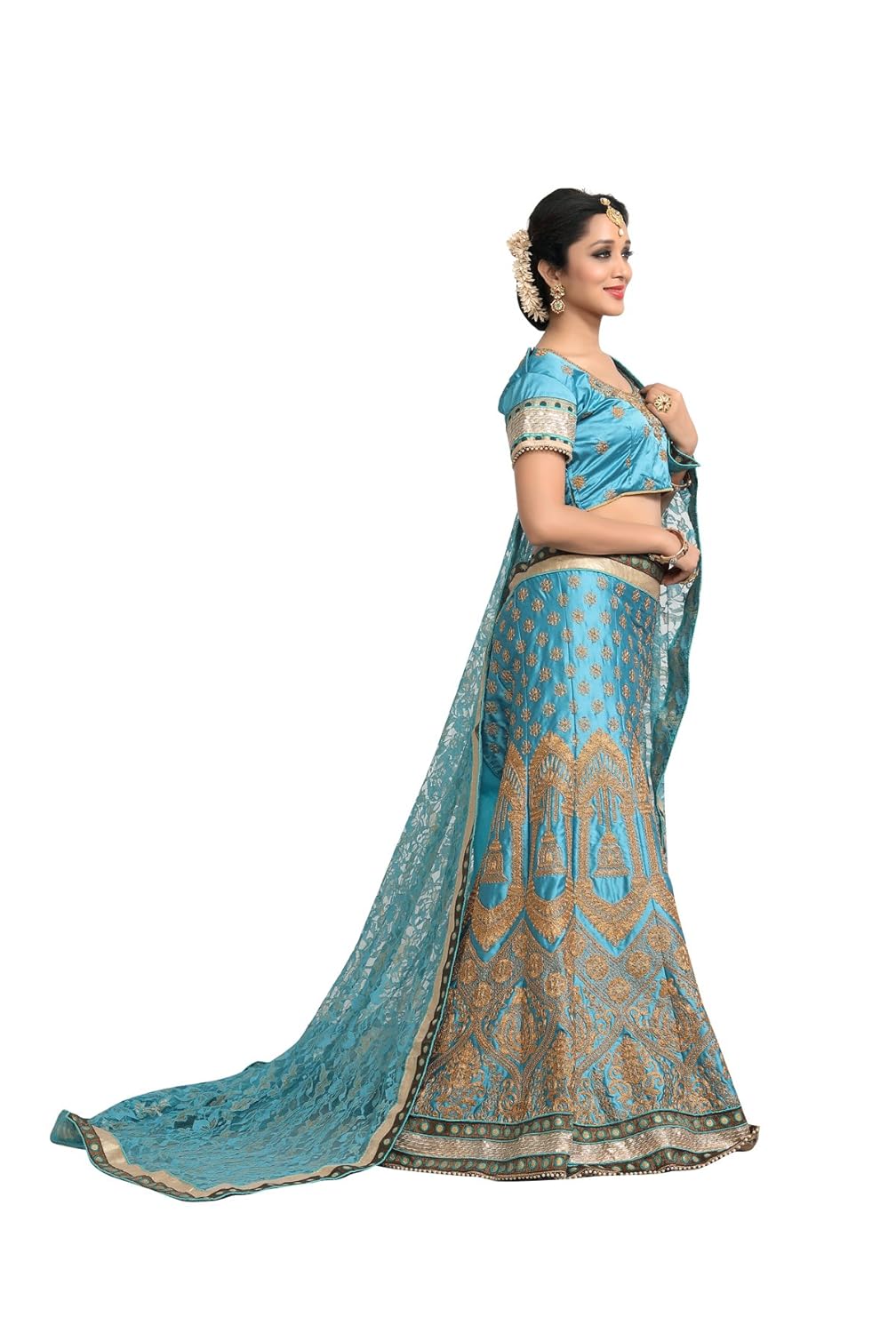 fab valley women's satin lehanga choli(fv9068 light blue free size)