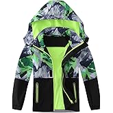 Fdqin Boys Rain Jacket Lightweight Waterproof Hooded Fleece Lined Raincoat Windbreakers