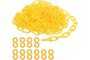 PATIKIL Plastic Chain Links, 30 Feet Safety Chains, Yellow Plastic Chains for Barriers, Crowd Control, Queue Lines, Parking, 