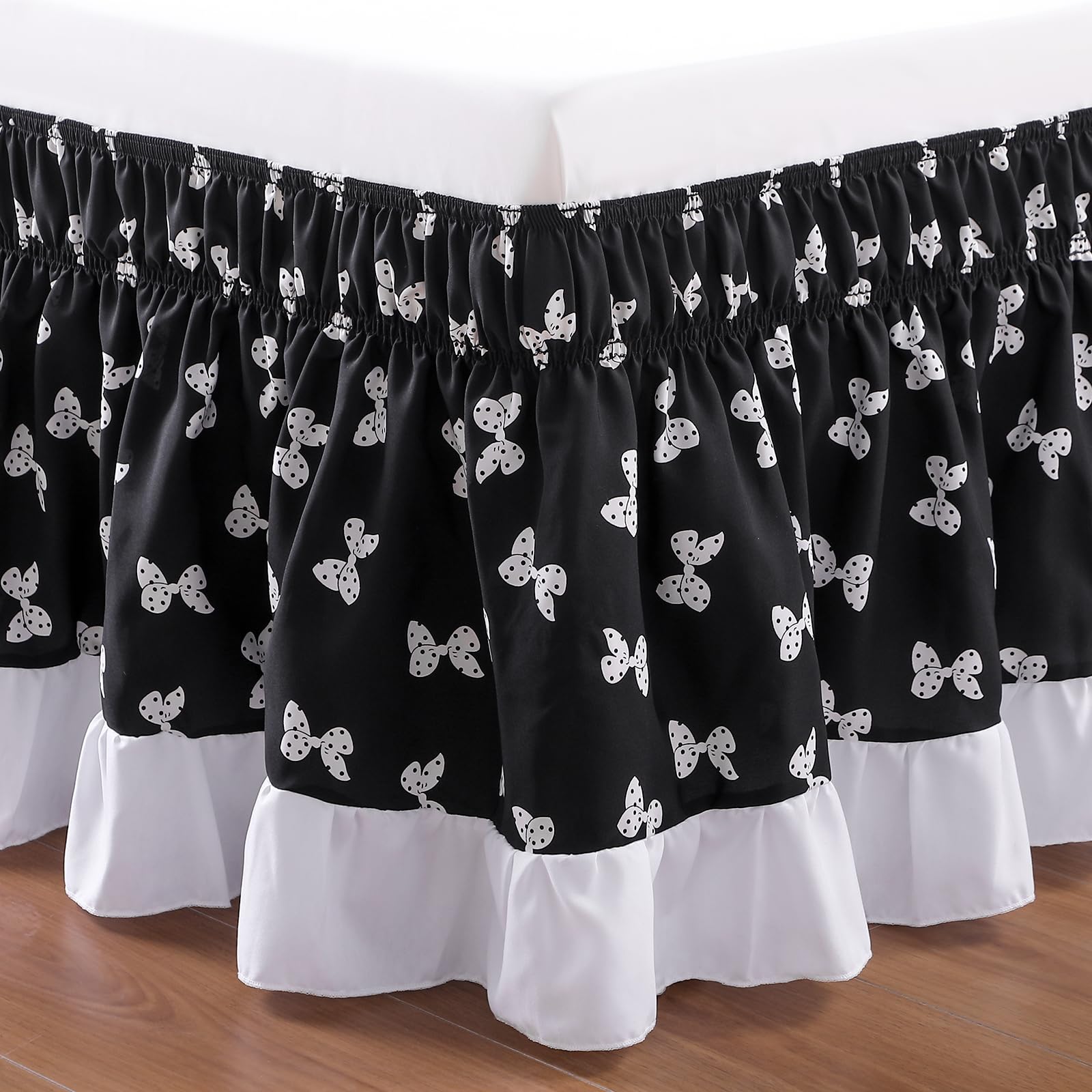 Photo 1 of RIMELA Black Elastic Bed Skirt Queen Szie 14 inch Drop, Bedskirt Easy to Put On, Solid Wrap Around Dust Ruffle, Fade Resistant Silky Fabric Machine Washable