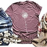 MaQiYa Womens Cute Make A Wish Dandelion Printed Tee Shirts Summer Cotton Vintage Graphic Tees Tops