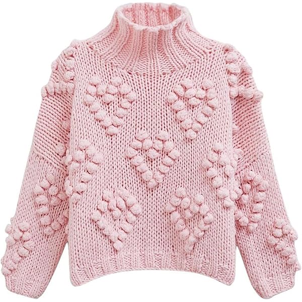 CHICWISH Women's Grey Comfy Casual Fuzzy Contrast Heart Knit