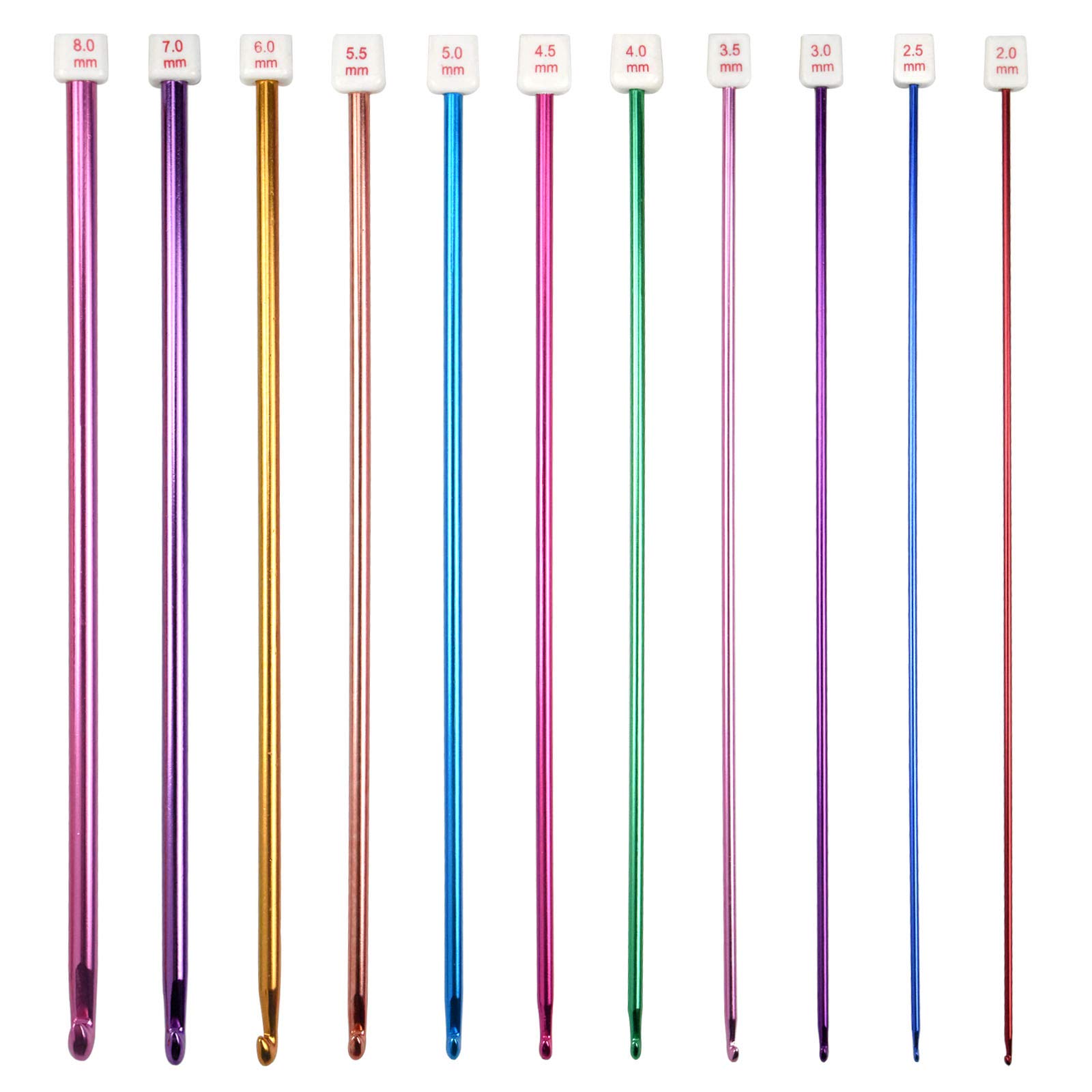 HQdeal Crochet Hooks Set,Multicolor Aluminum Knitting Needles Tools Set Tunisian Afghan Knitting Needle Set Long Needles for Beginners Knitting Christmas Gifts